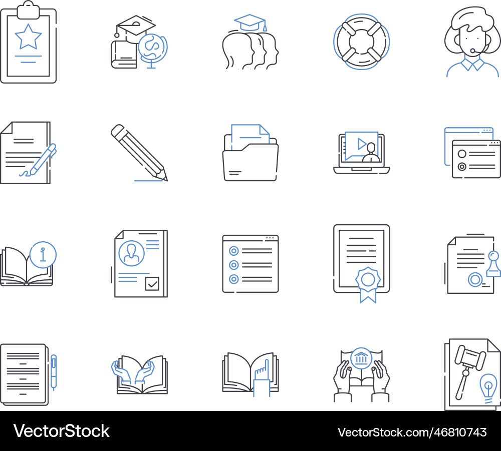 Computer-based instruction line icons collection Computer-based instruction line icons collection vector image