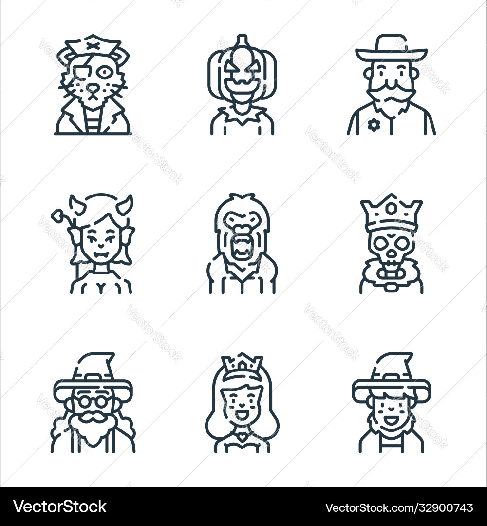 Fantastic characters line icons linear set Fantastic characters line icons linear set vector image