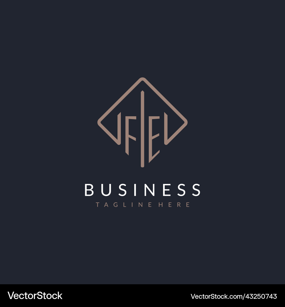 Fe initial logo with curved rectangle style design Vector Image