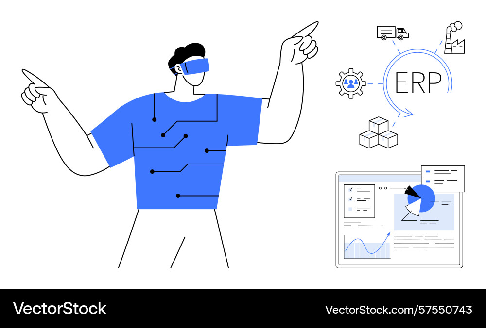 Futuristic integration of erp with virtual reality Futuristic integration of erp with virtual reality vector image
