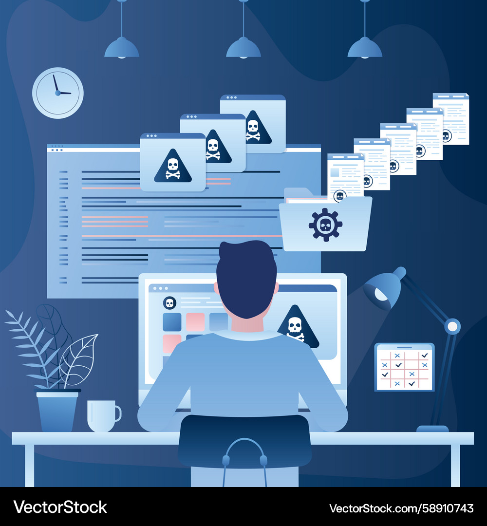 Hacker at Computer - Cybercrime Vector Image