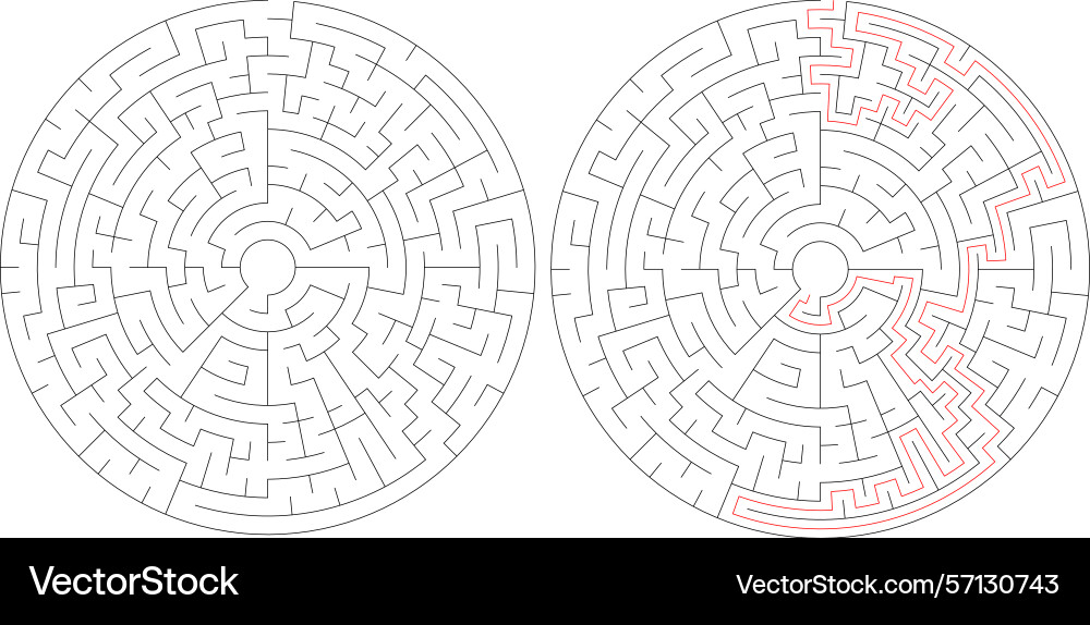 Mazes gelöst mit einem roten Pfad vektorbild