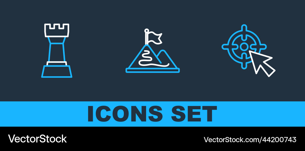 Set line target chess and mountains with flag Vector Image