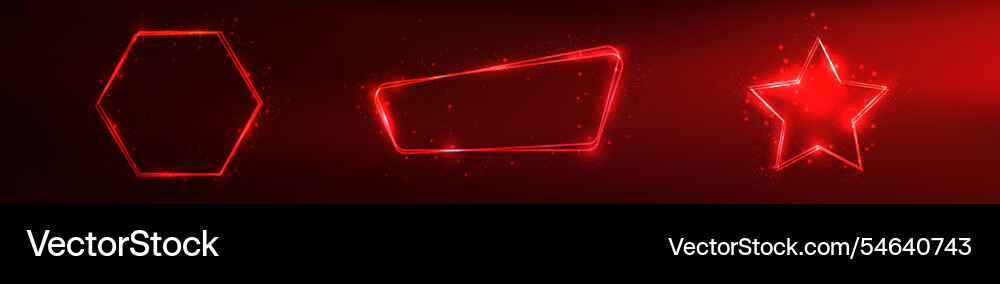 Set of three neon double frames with shining Set of three neon double frames with shining vector image