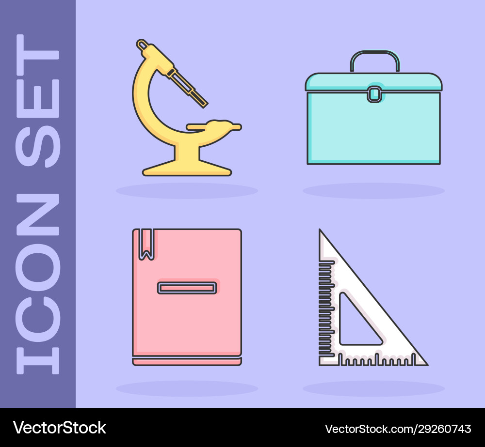 Set triangular ruler microscope notebook Set triangular ruler microscope notebook Vector Image
