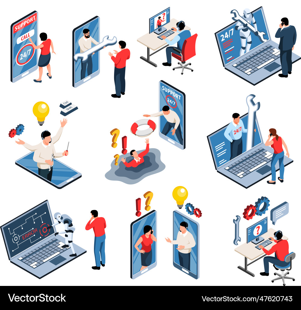 Technical support isometric set Technical support isometric set vector image