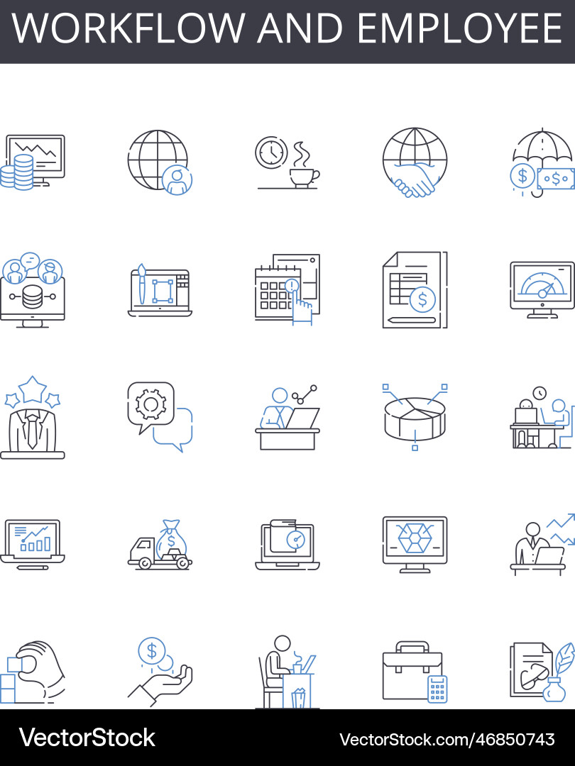 Workflow and employee line icons collection desk Vector Image