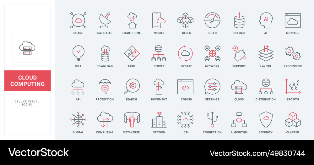 Cloud computing line icons set services Cloud computing line icons set services vector image