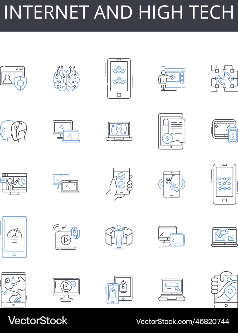Internet and high tech line icons collection Vector Image