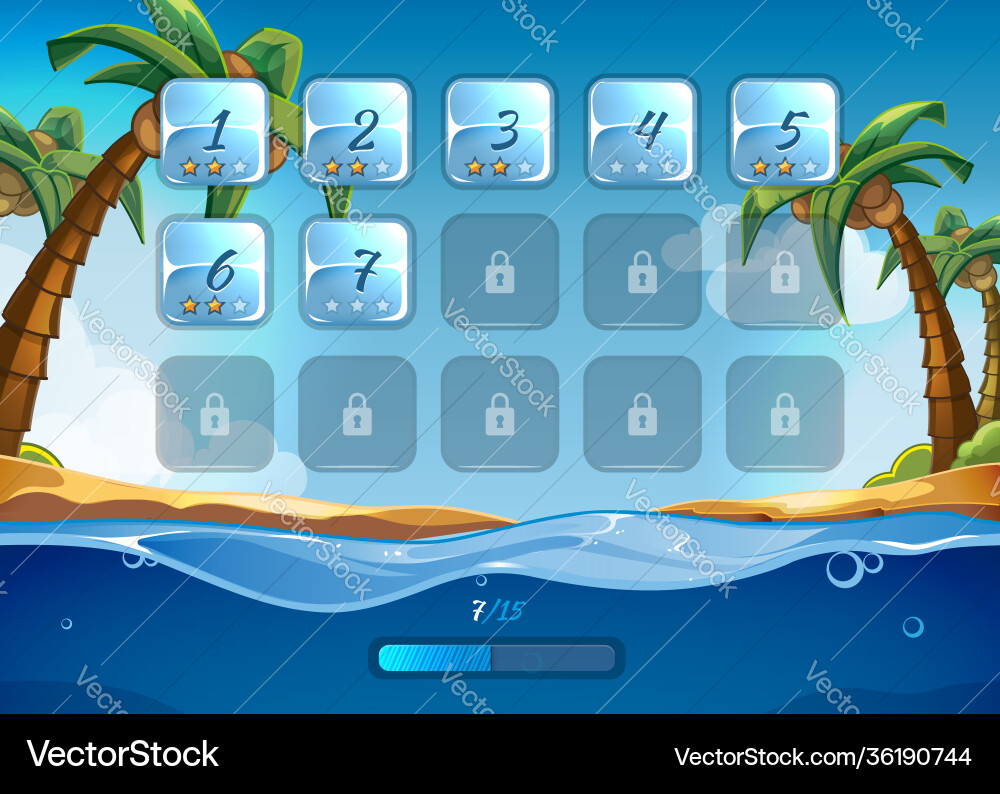 Island game background with user interface ui Island game background with user interface ui vector image