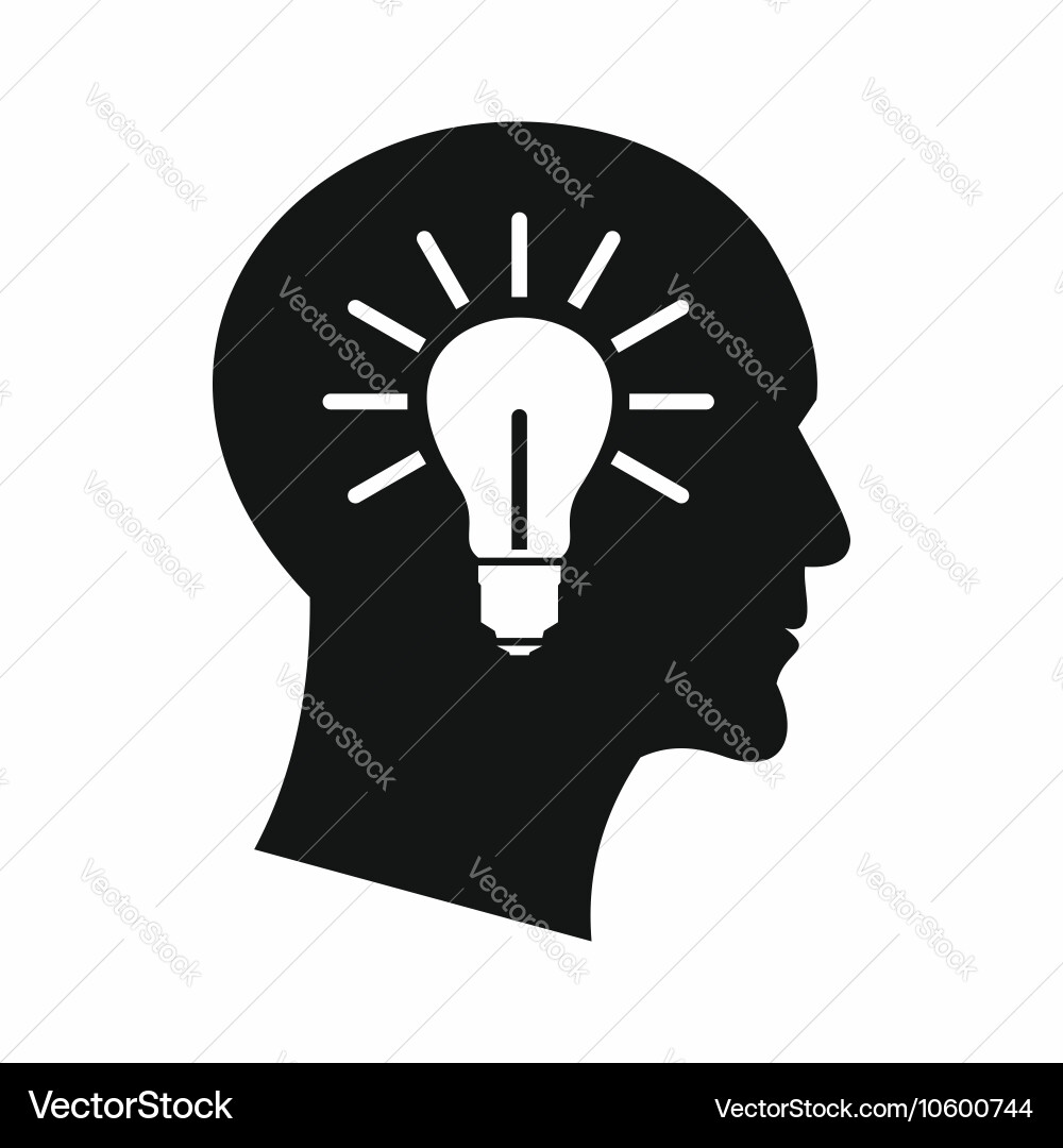 Light bulb inside head icon simple style vector image