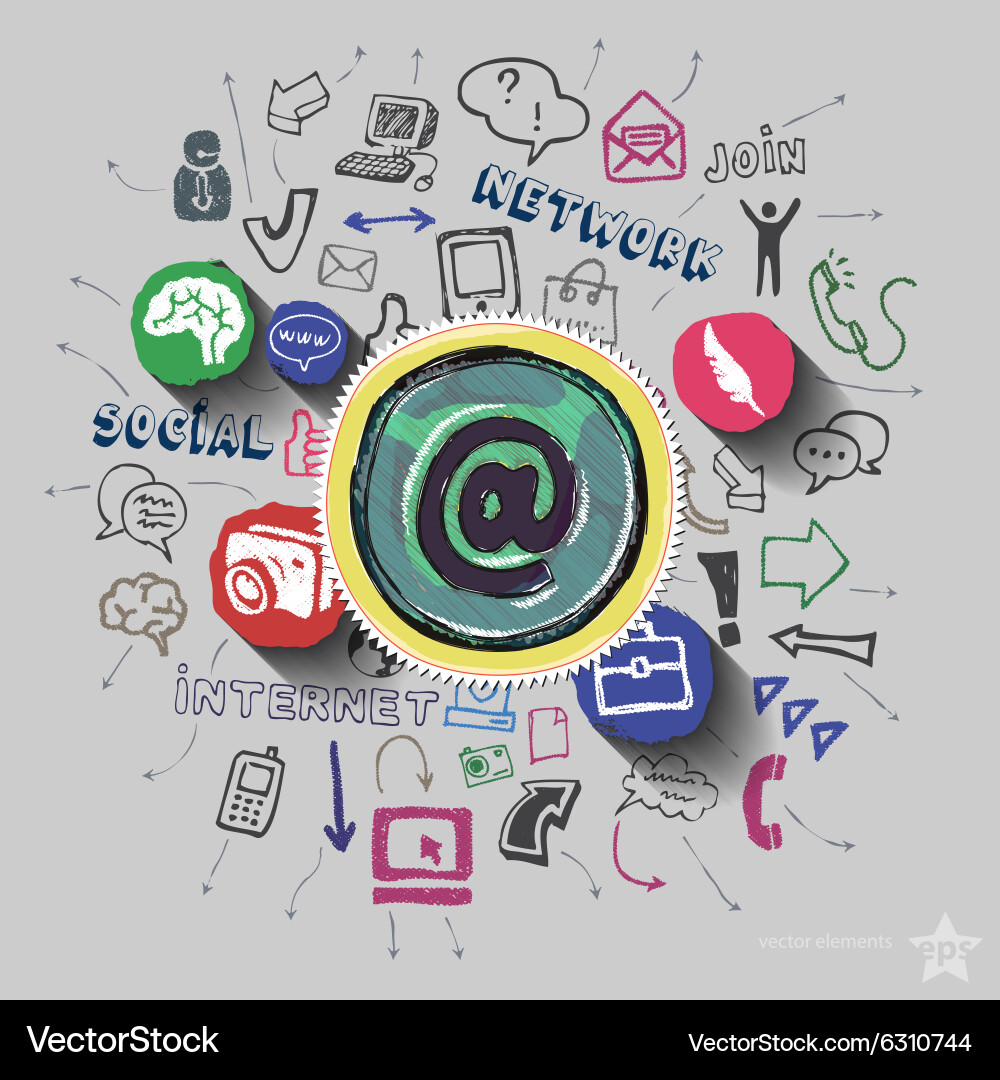Mail and collage with web icons background vector image