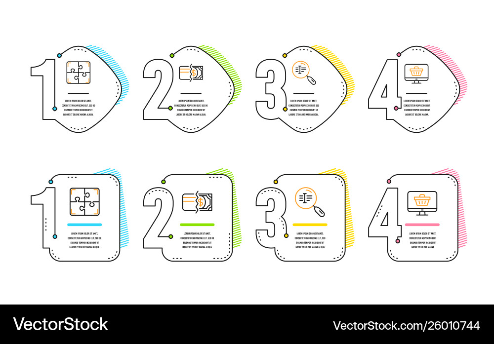 Puzzle payment methods and search text icons set Puzzle payment methods and search text icons set vector image