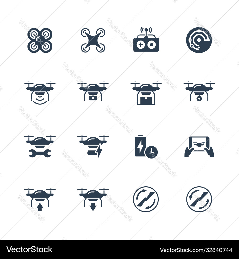 Quadcopter related icon set Quadcopter related icon set vector image