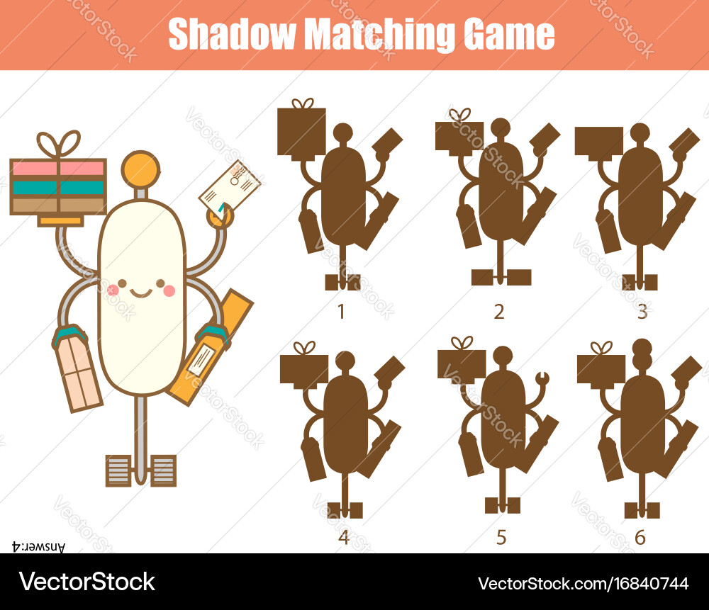 Shadow matching game kids activity with robot Vector Image
