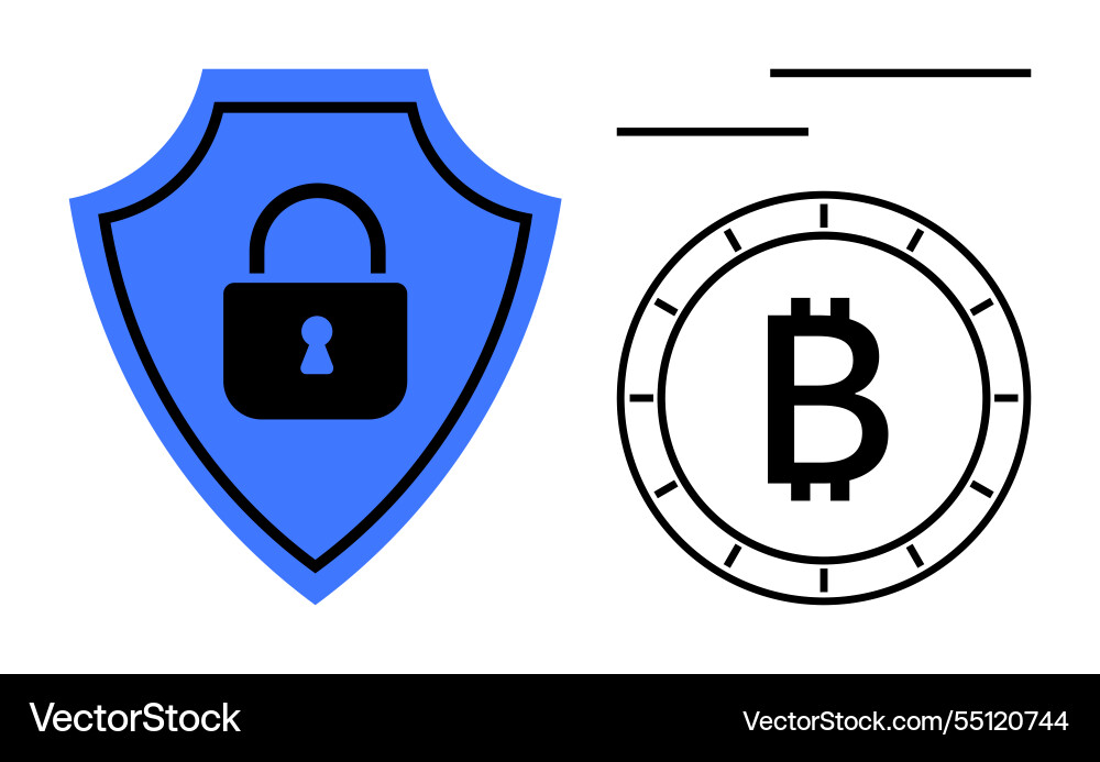 Shield with lock and bitcoin symbol Shield with lock and bitcoin symbol vector image