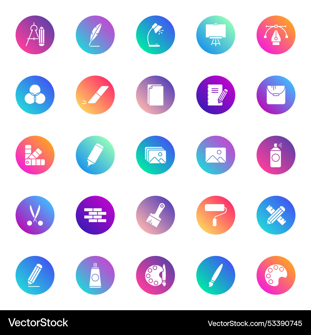 Art tools icons on color gradient rounds Art tools icons on color gradient rounds vector image