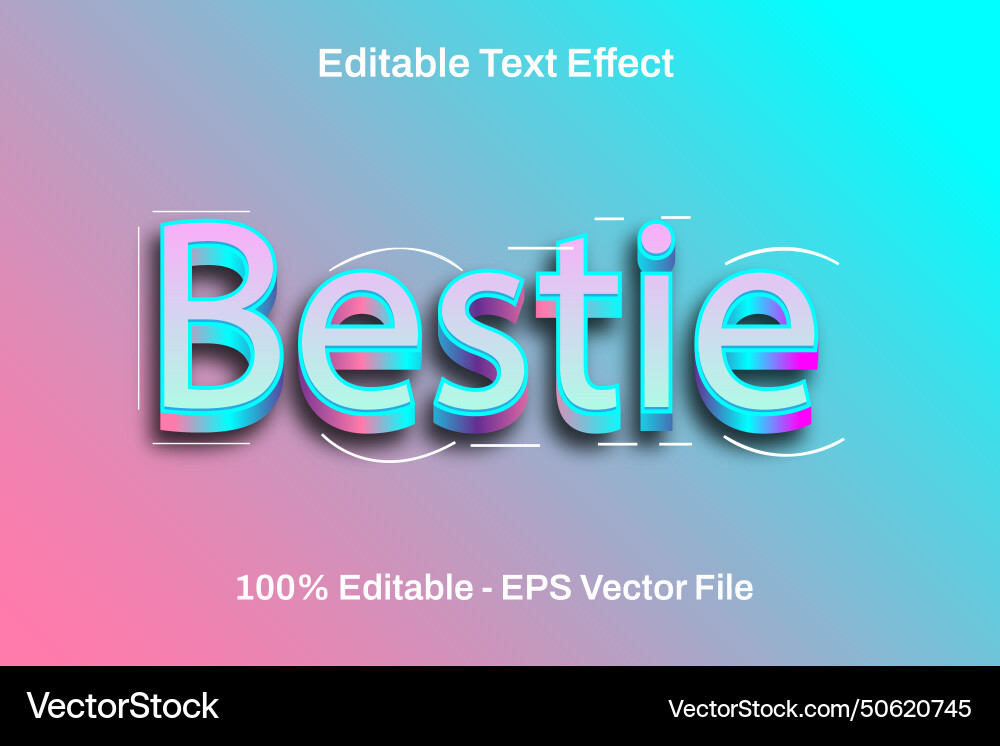 Bestie text effect 3 d emboss gradient style Vector Image