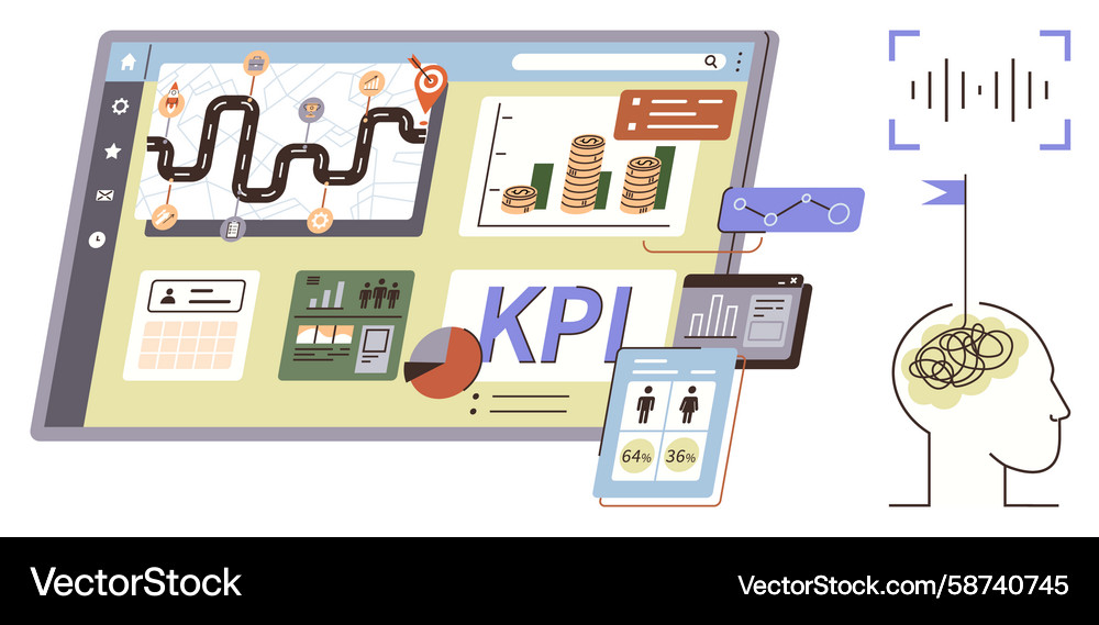 Business analytics dashboard with kpi metrics Business analytics dashboard with kpi metrics Vector Image