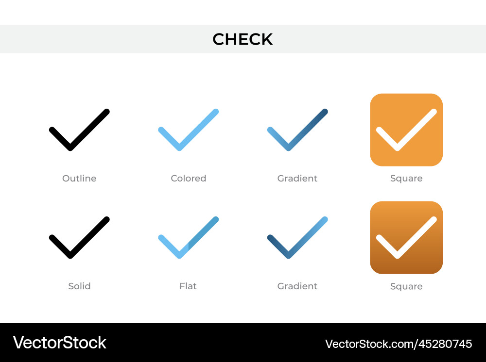 Check icon in different style icons Check icon in different style icons vector image