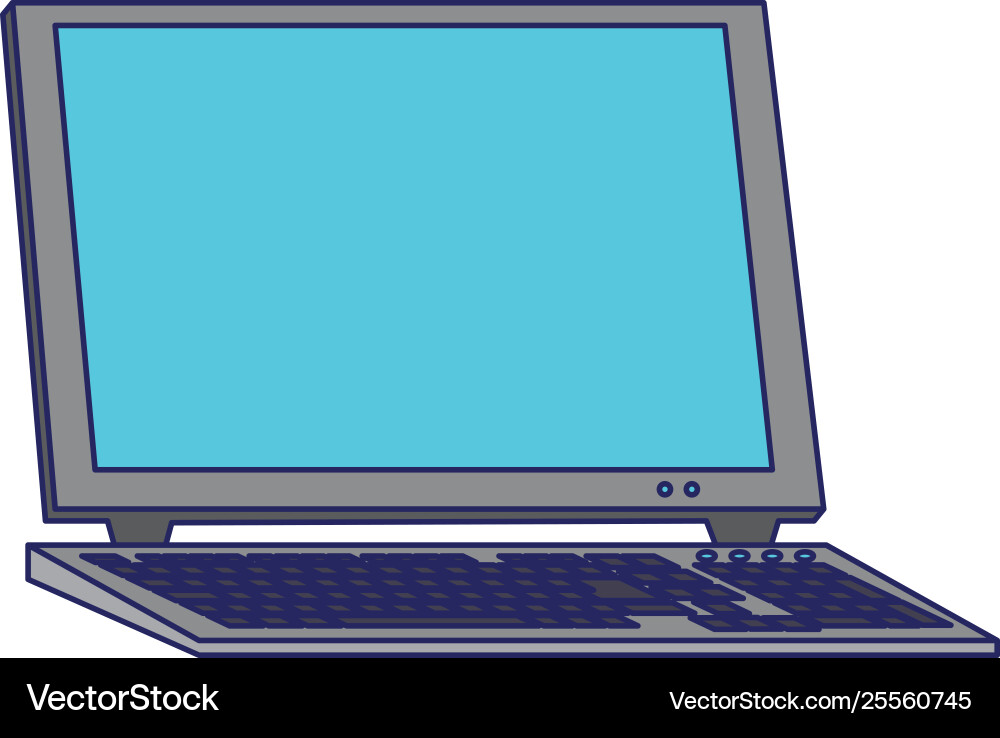 Computer and keyboard device isolated blue lines vector image