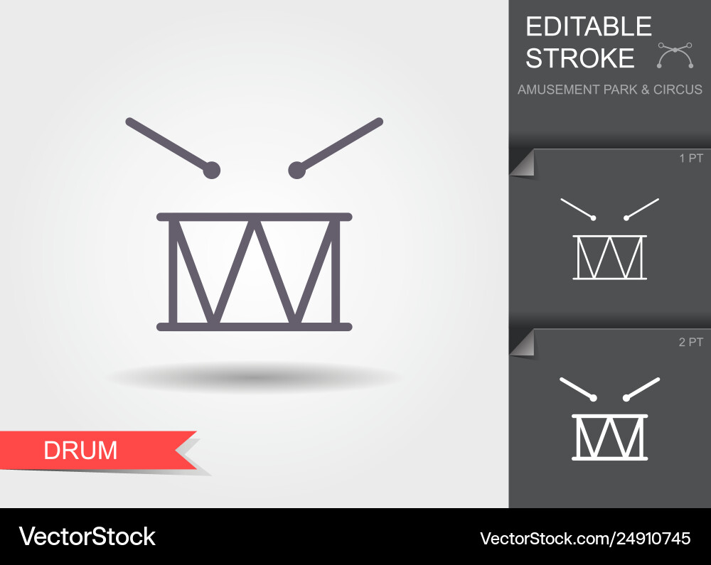 Drum line icon with shadow and editable stroke Vector Image