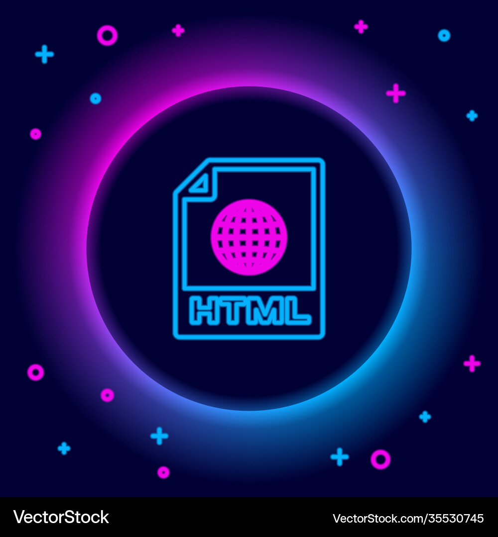 Glowing neon line html file document download Glowing neon line html file document download Vector Image