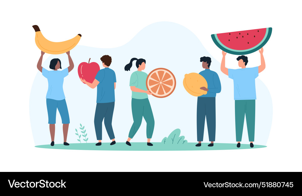 Menschen mit gesunden Obst-Set-Zeichen tragen Menschen mit gesunden Obst-Set-Zeichen tragen vektorbild