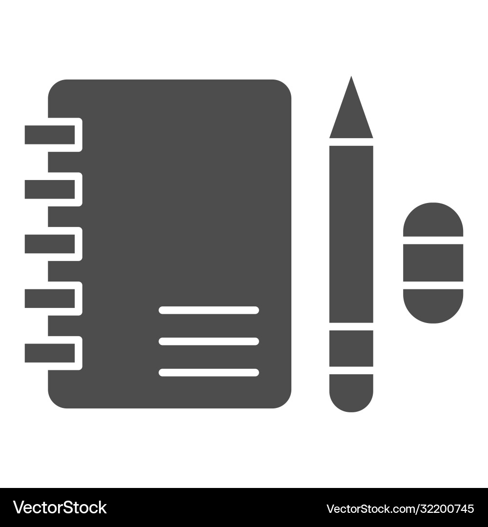 Notebook with pencil and eraser solid icon Notebook with pencil and eraser solid icon vector image