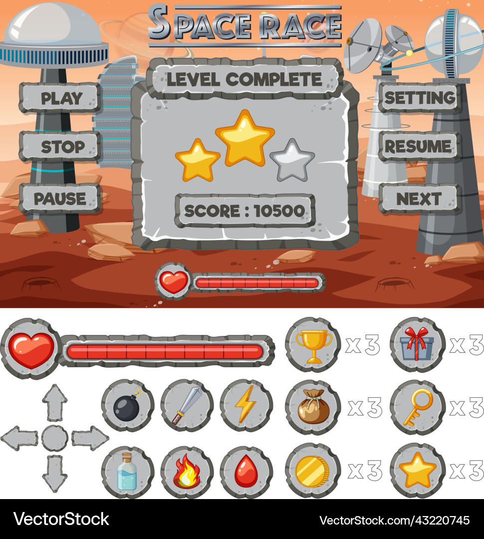 Space game background template and elements Space game background template and elements vector image