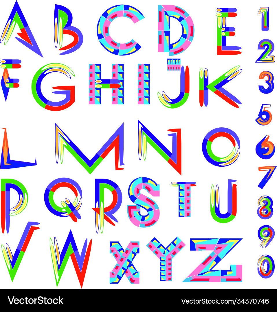 Abstract colorful font and alphabet Vector Image