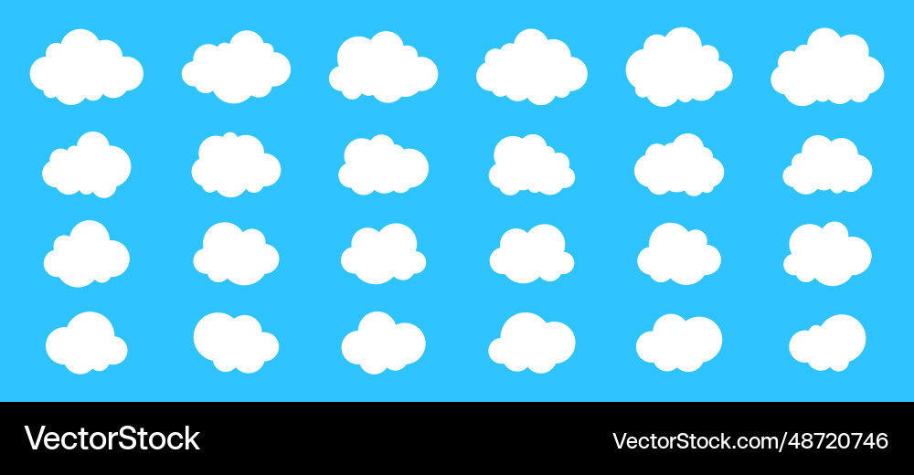 Big set of fluffy clouds icons in flat style Big set of fluffy clouds icons in flat style vector image