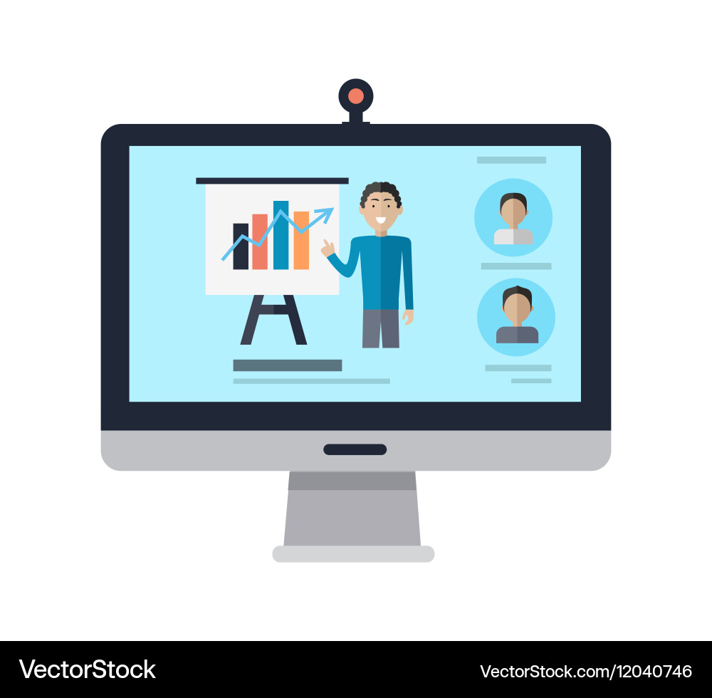 Computer display with man and presentation screen Vector Image