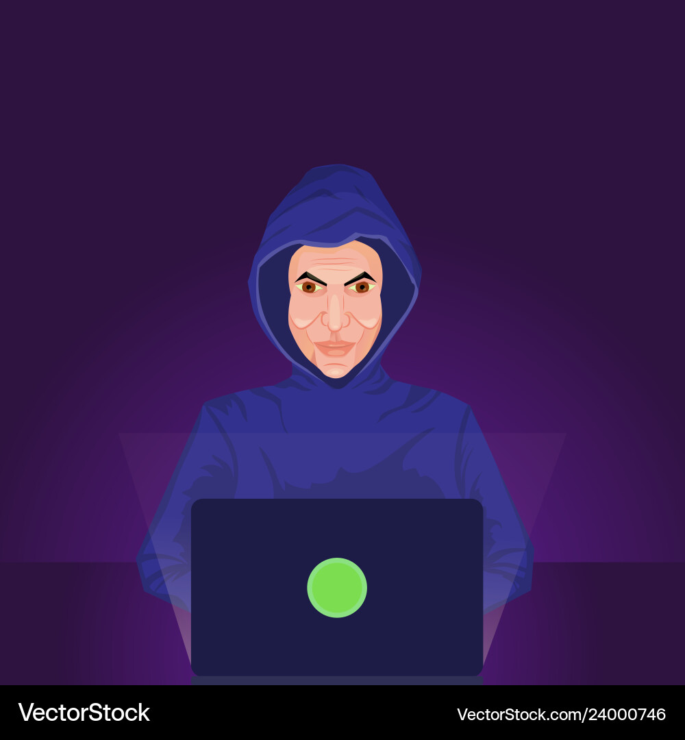 Dark Hooded Hacker Breaking In Vector Image