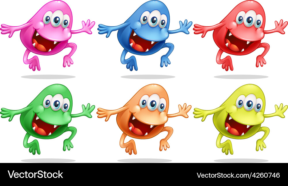 Different color monsters jumping up Vector Image