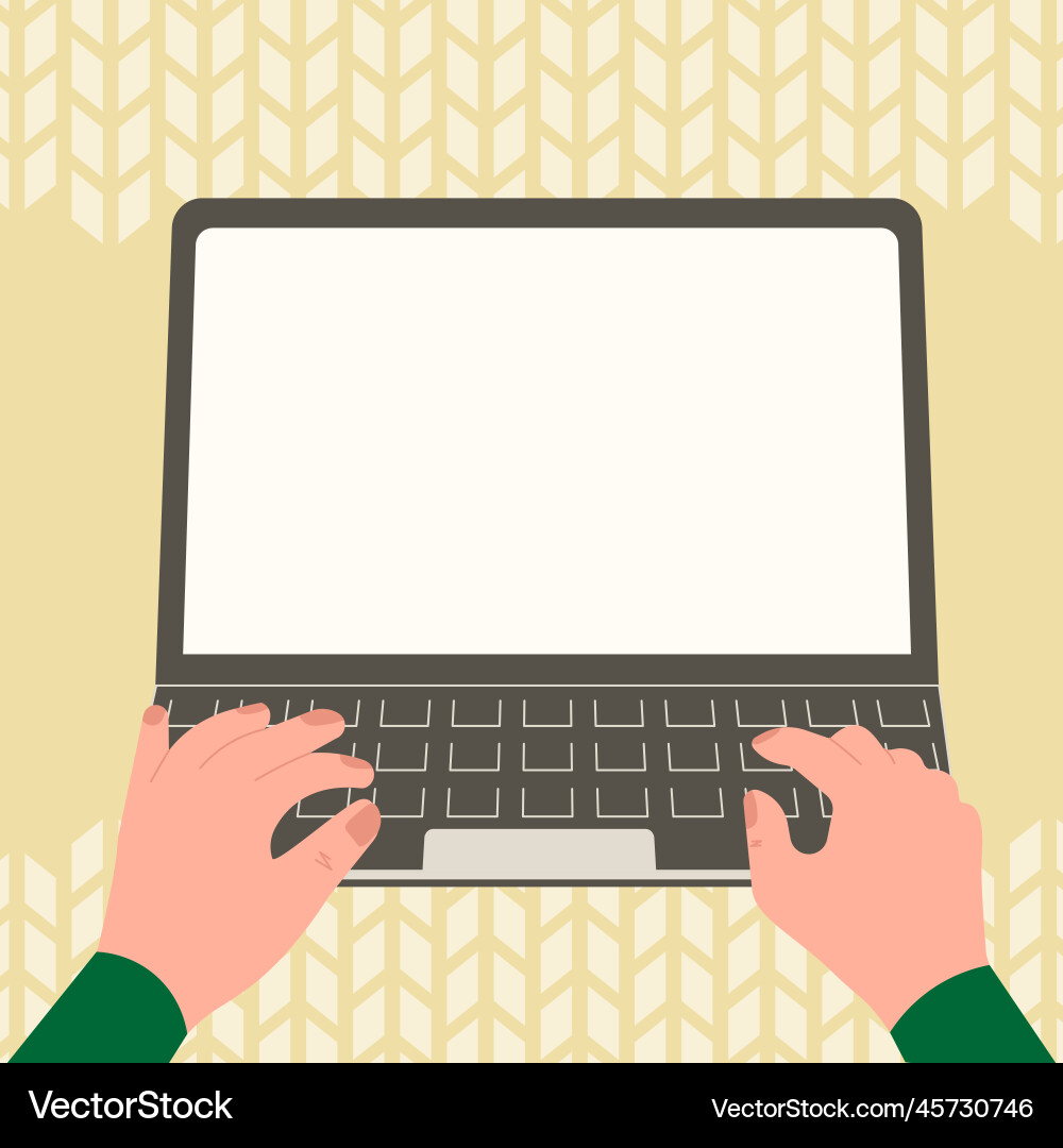 Hands typing text with keyboard laptop screen Hands typing text with keyboard laptop screen Vector Image