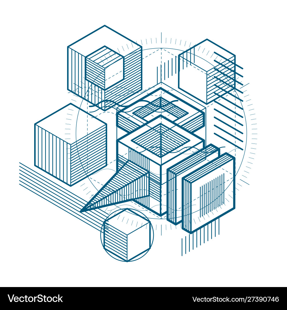 Isometric abstraction with lines and different Isometric abstraction with lines and different Vector Image