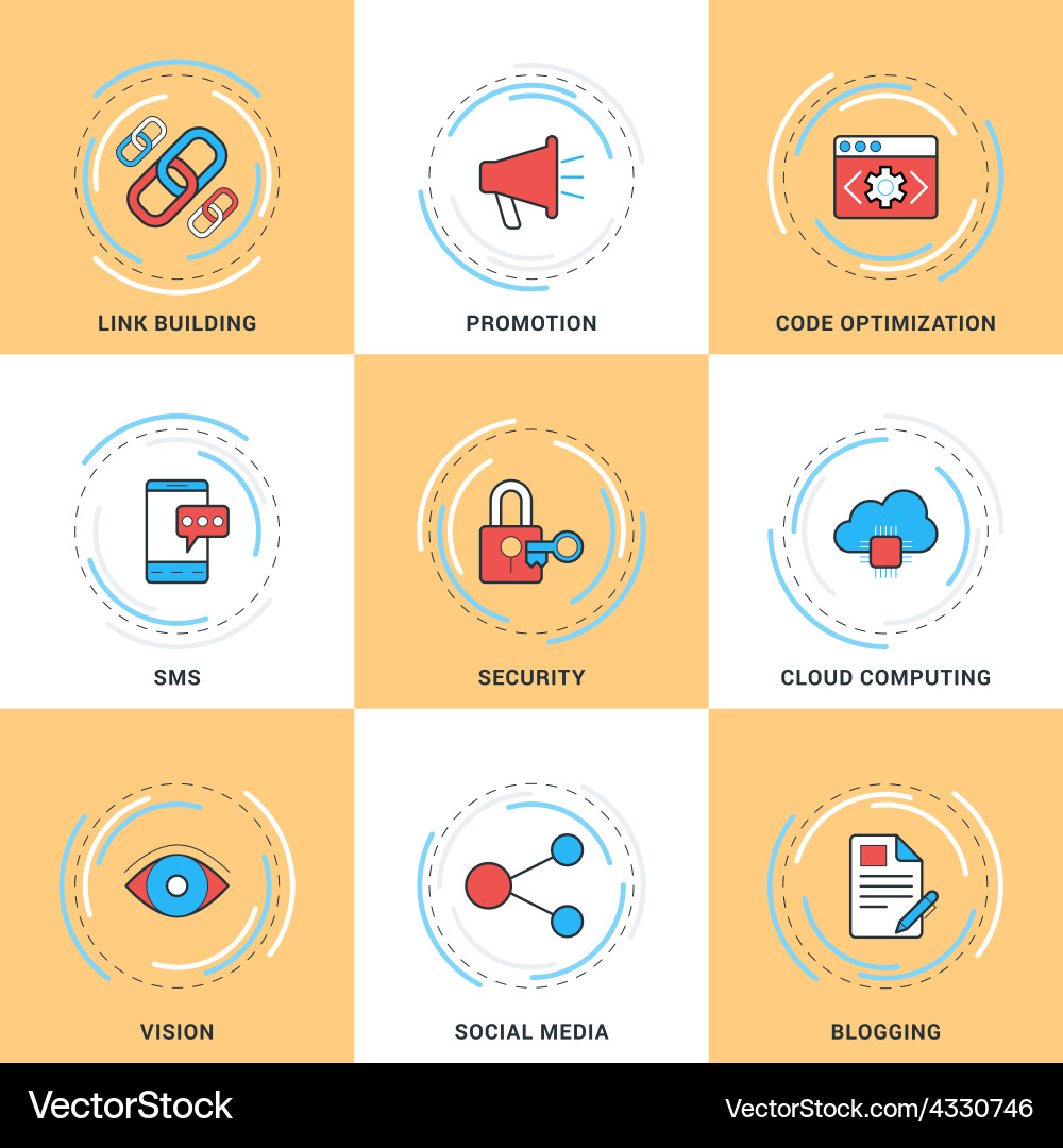 Modern line icons set security search engine vector image