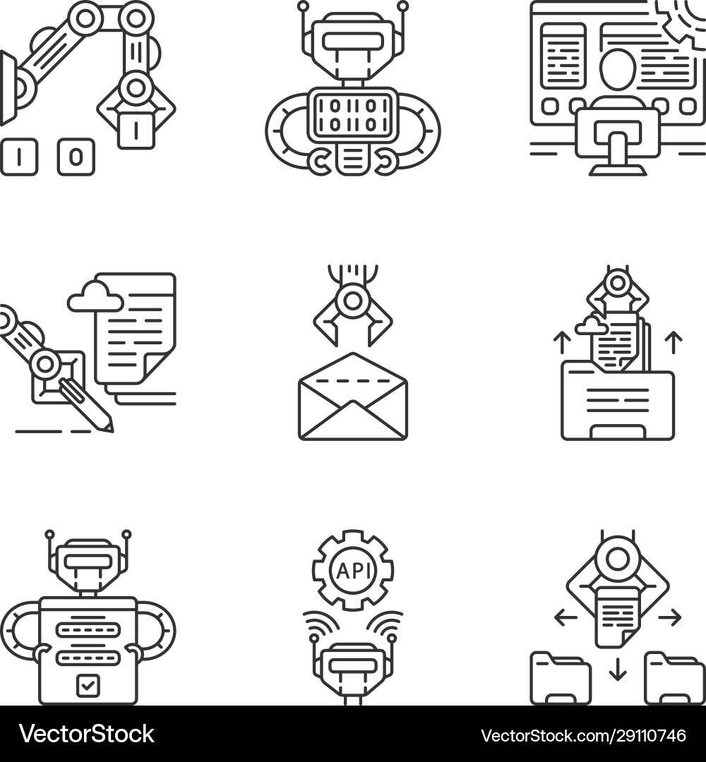 RPA Linear Icons - Automation vector image
