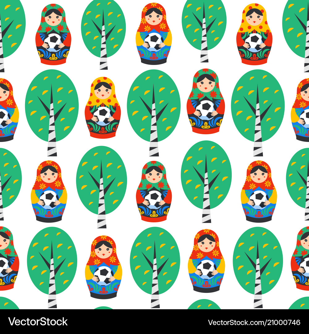 Seamless pattern with russian matrioshka birch Vector Image