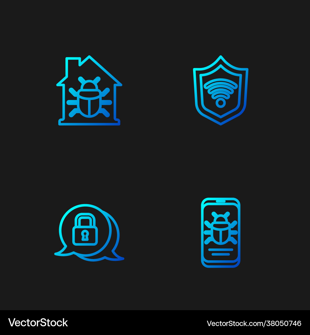 Set line system bug on mobile cyber security Set line system bug on mobile cyber security vector image