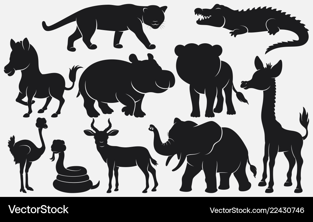 Set of black silhouettes wild animals cartoon on w vector image