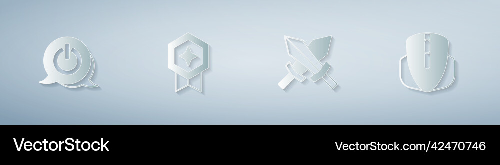 Set power button game rating with medal sword vector image