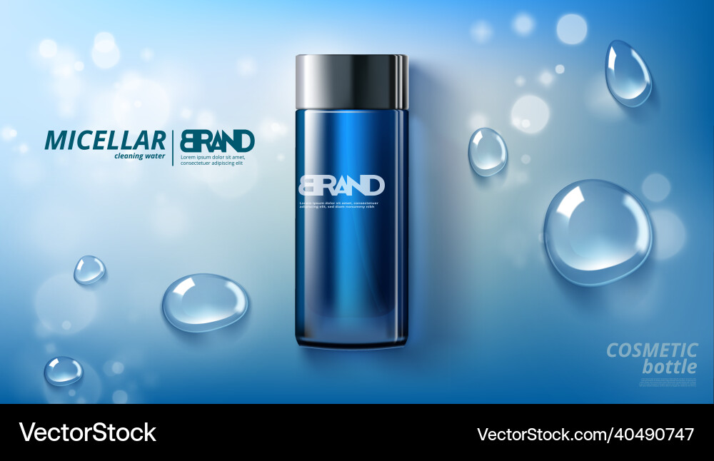 3d blue micellar water bottle under 3d blue micellar water bottle under vector image