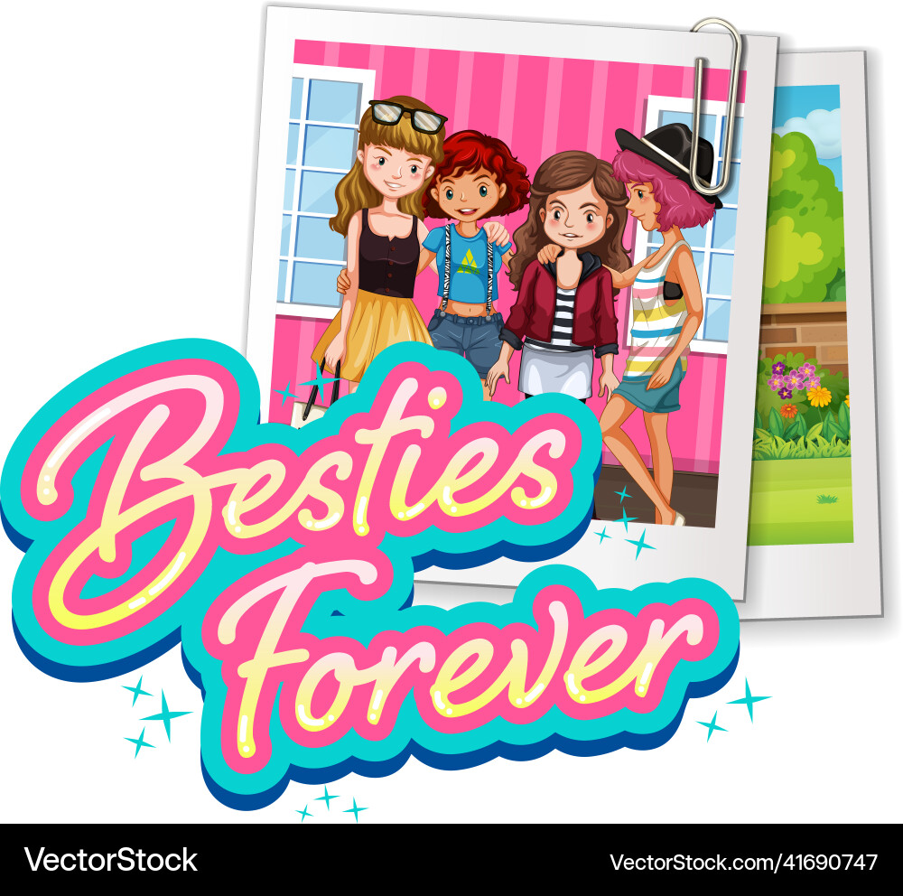 Besties für immer Logo mit einem Foto von Teenagern Besties für immer Logo mit einem Foto von Teenagern vektorbild