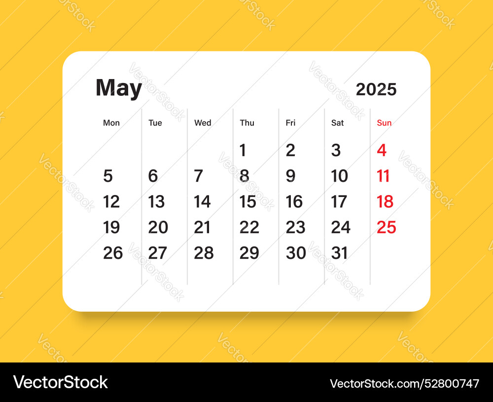 Calendar may 2025 icon in flat style planner Vector Image