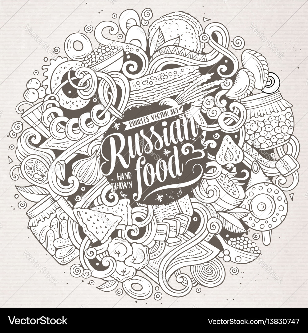 Cartoon niedliche Doodles Hand gezogen russische Nahrung Cartoon niedliche Doodles Hand gezogen russische Nahrung vektorbild