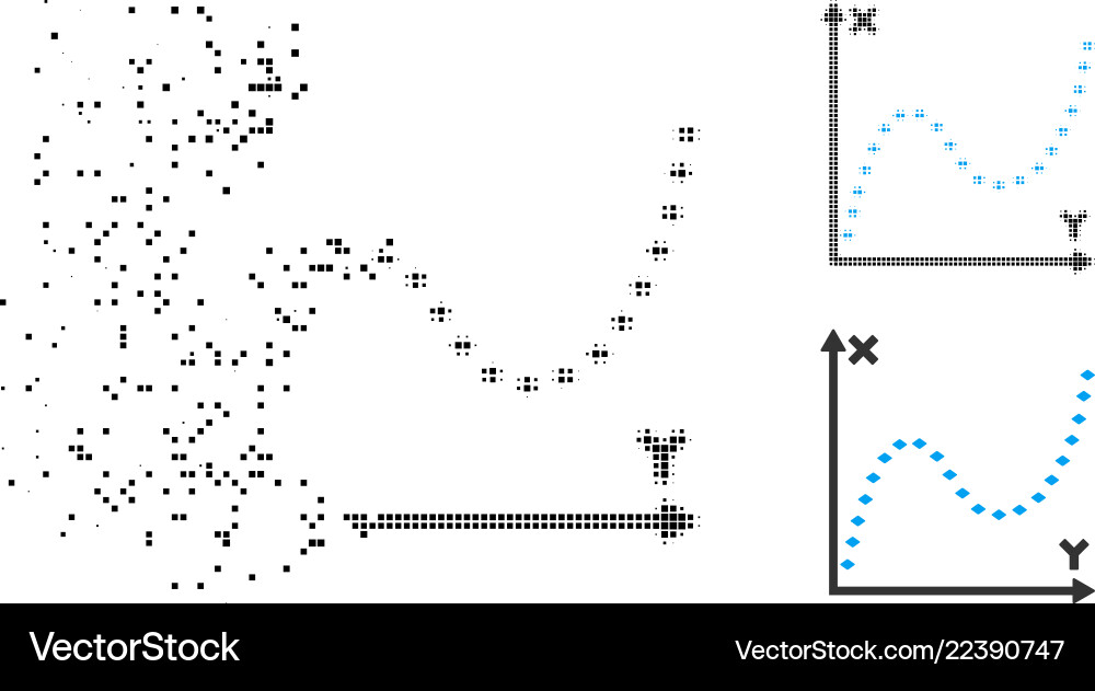 Fragmented dot halftone dotted function graph icon Fragmented dot halftone dotted function graph icon vector image