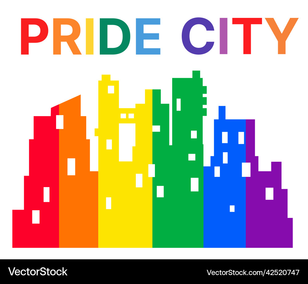 Lgbt city buildings landscape rainbow emblem Lgbt city buildings landscape rainbow emblem vector image