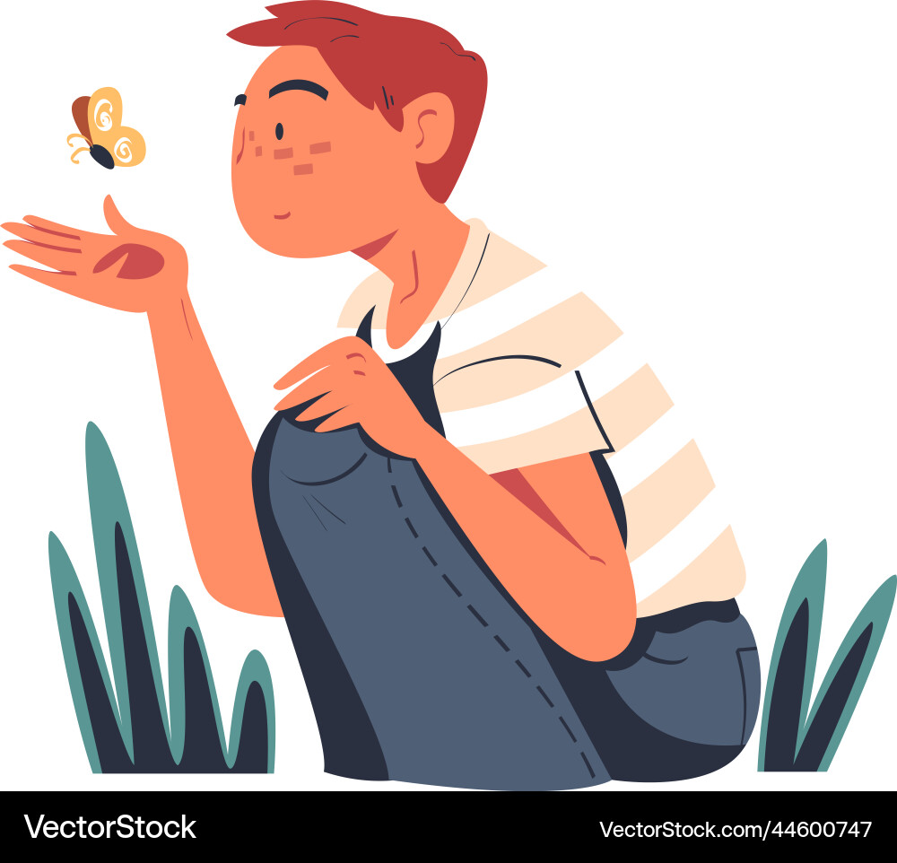 Man character studying nature exploring flying Man character studying nature exploring flying vector image